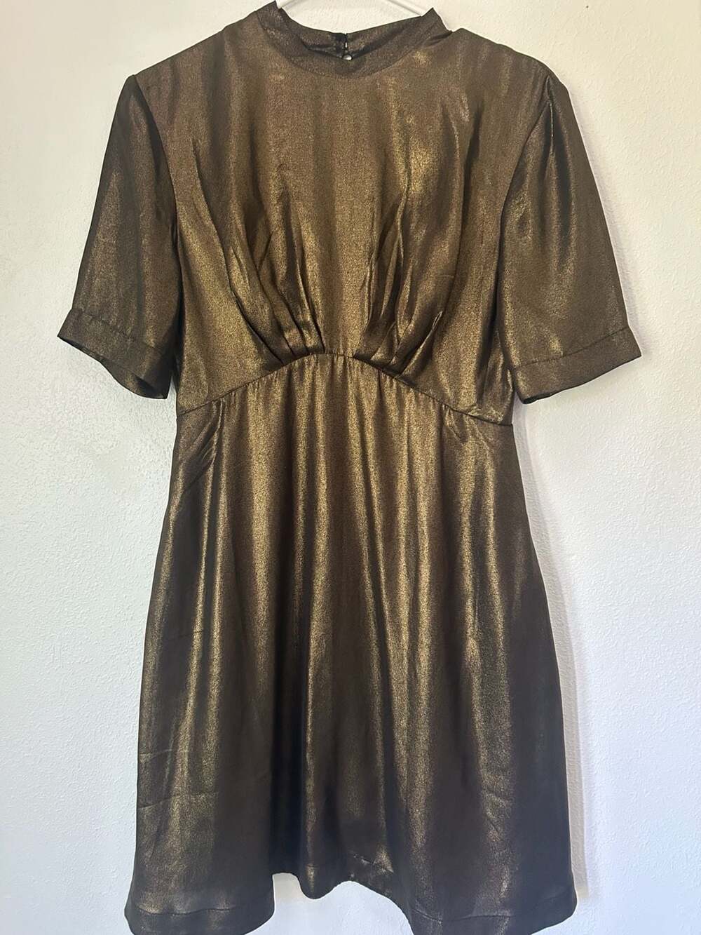 Emily and Fin Metallic Gold Shimmer A-Line Mini Dress
